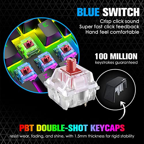 MAGIC-REFINER 60% Gaming-Tastatur Und Maus-Kombination, RGB-Hintergrundbeleuchtung, Mechanische Tastatur, Leichte Gaming-Maus, 62 Tasten, USB-C-Kabel, 6400 DPI, Win/Mac, QWERTY Bild 3