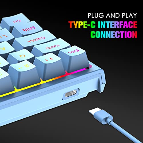 MAGIC-REFINER 60% Gaming-Tastatur Und Maus-Kombination, RGB-Hintergrundbeleuchtung, Mechanische Tastatur, Leichte Gaming-Maus, 62 Tasten, USB-C-Kabel, 6400 DPI, Win/Mac, QWERTY Bild 4