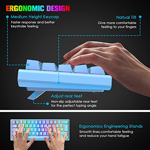MAGIC-REFINER 60% Gaming-Tastatur Und Maus-Kombination, RGB-Hintergrundbeleuchtung, Mechanische Tastatur, Leichte Gaming-Maus, 62 Tasten, USB-C-Kabel, 6400 DPI, Win/Mac, QWERTY Bild 5