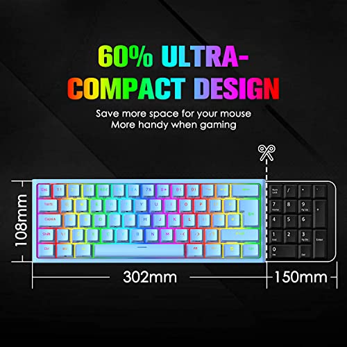 MAGIC-REFINER 60% Gaming-Tastatur Und Maus-Kombination, RGB-Hintergrundbeleuchtung, Mechanische Tastatur, Leichte Gaming-Maus, 62 Tasten, USB-C-Kabel, 6400 DPI, Win/Mac, QWERTY Bild 6
