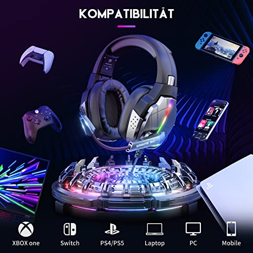 Gaming Headset mit Mikrofon, 90° Drehbare Ohrmuscheln und 4-Modus RGB Leuchten, PS4 Headset mit um 3D Surround Sound, Atmungsaktive Protein-Ohrenschützer, für PS4 PS5 Xbox One PC Switch Laptop Bild 3