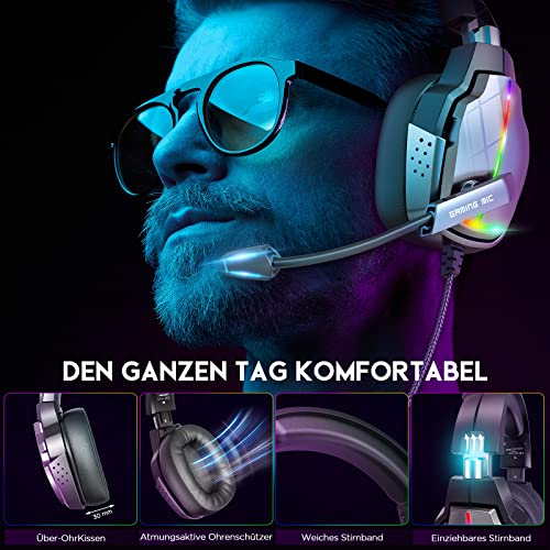 Gaming Headset mit Mikrofon, 90° Drehbare Ohrmuscheln und 4-Modus RGB Leuchten, PS4 Headset mit um 3D Surround Sound, Atmungsaktive Protein-Ohrenschützer, für PS4 PS5 Xbox One PC Switch Laptop Bild 6