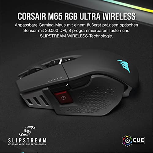 CORSAIR M65 RGB ULTRA WIRELESS Tunable FPS Gaming-Maus - 26.000 DPI - Sub-1ms Wireless - Gewichtssystem - Bis zu 120 Std. Akku - iCUE Kompatibel - PC, Mac, PS5, PS4, Xbox - Schwarz Bild 2
