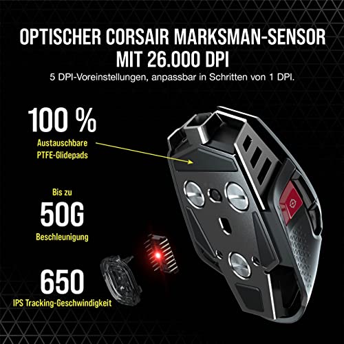 CORSAIR M65 RGB ULTRA WIRELESS Tunable FPS Gaming-Maus - 26.000 DPI - Sub-1ms Wireless - Gewichtssystem - Bis zu 120 Std. Akku - iCUE Kompatibel - PC, Mac, PS5, PS4, Xbox - Schwarz Bild 4