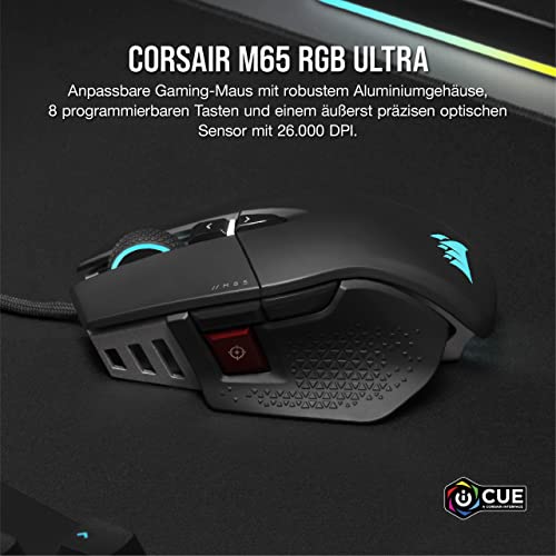 CORSAIR M65 RGB ULTRA Wired Tunable FPS Gaming-Maus - 26.000 DPI - Optische Schalter - Gewichtssystem - AXON Hyper-Processing-Technologie - iCUE-Kompatibel - PC, Mac, PS5, PS4, Xbox - Schwarz Bild 2