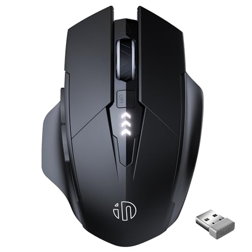 inphic Maus Kabellos Wiederaufladbare 700mAh Akku, Pro 2,4G 1600DPI USB funkmaus mit Anzeige des Batteriestands für Computer, Laptop, PC, 6 Tasten, USB-Empfänger, Schwarz Bild 1