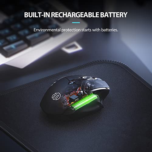 inphic Maus Kabellos Wiederaufladbare 700mAh Akku, Pro 2,4G 1600DPI USB funkmaus mit Anzeige des Batteriestands für Computer, Laptop, PC, 6 Tasten, USB-Empfänger, Schwarz Bild 3