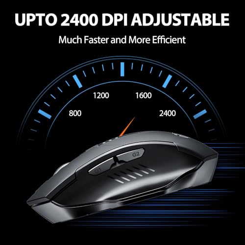 inphic Maus Kabellos Wiederaufladbare 700mAh Akku, Pro 2,4G 1600DPI USB funkmaus mit Anzeige des Batteriestands für Computer, Laptop, PC, 6 Tasten, USB-Empfänger, Schwarz Bild 5