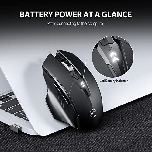 inphic Maus Kabellos Wiederaufladbare 700mAh Akku, Pro 2,4G 1600DPI USB funkmaus mit Anzeige des Batteriestands für Computer, Laptop, PC, 6 Tasten, USB-Empfänger, Schwarz Bild 7