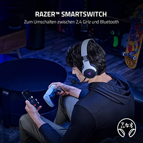 Razer Kaira Pro - Dual Wireless PlayStation 5 Headset mit Haptik HyperSense, 50 mm-Treiber, Hyperclear Kardioiden-Mikrofon, Lautstärkeregler, SmartSwitch, RGB Chroma Schwarz-Weiß Bild 6