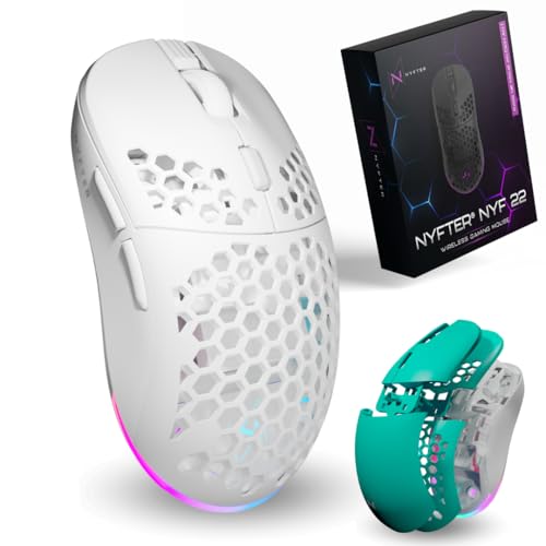 Nyfter - NYF22 Türkis-White Wireless Gaming Gen2 Mouse Ultraleicht 75g leistungsstark mit 400mA 19K DPI, 400 IPS 1000 hz 50h Akkulaufzeit langlebig Zwei wechselbare Cases inkl. Bild 1
