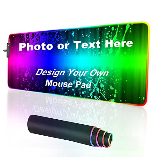 Personalisiertes RGB-Gaming-Mauspad, personalisiertes LED-Mauspad mit Fototext, wasserdichte Oberfläche und rutschfeste Gummibasis mit 12 Beleuchtungsmodi für PC, Computer, RGB-Tastatur Bild 1