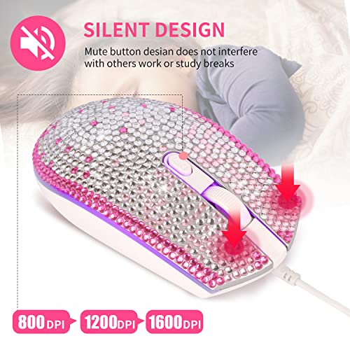 Gaming-Maus, 7 Farben, Hintergrundbeleuchtung, ergonomisch, USB-Kabel mit 1600 DPI und 6 Tasten, 4 Aufnahmen für Computer/Win/Mac/Linux/Android/iOS. (Weiß und Rosa) Bild 5
