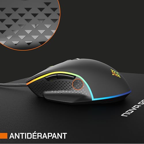 NOVA GAMING – TAURUS – kabelgebundene Gaming-Maus – ultraklarer optischer Sensor – DPI einstellbar zwischen 1200 und 7200, RGB, 13 LED-Animationen, 7 Tasten, rutschfeste Kanten, 1,5 m langes Bild 2