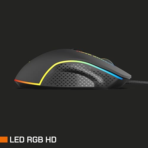 NOVA GAMING – TAURUS – kabelgebundene Gaming-Maus – ultraklarer optischer Sensor – DPI einstellbar zwischen 1200 und 7200, RGB, 13 LED-Animationen, 7 Tasten, rutschfeste Kanten, 1,5 m langes Bild 3
