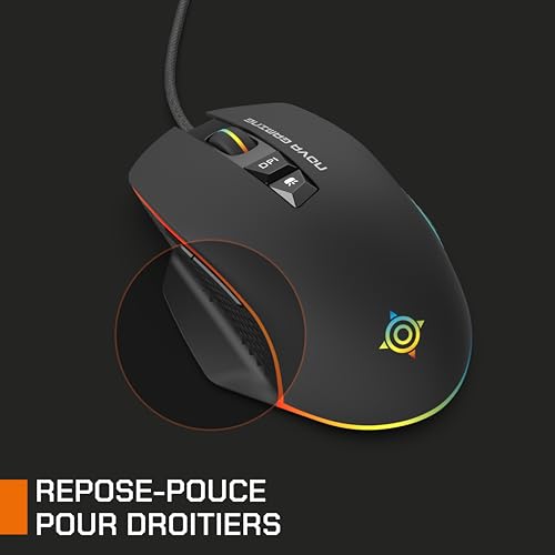 NOVA GAMING – TAURUS – kabelgebundene Gaming-Maus – ultraklarer optischer Sensor – DPI einstellbar zwischen 1200 und 7200, RGB, 13 LED-Animationen, 7 Tasten, rutschfeste Kanten, 1,5 m langes Bild 4