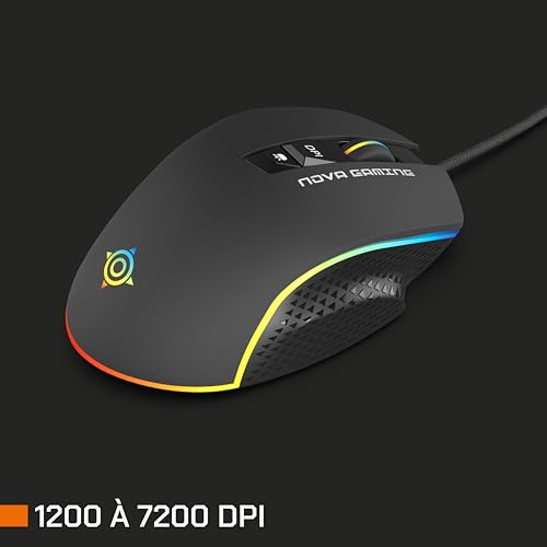 NOVA GAMING – TAURUS – kabelgebundene Gaming-Maus – ultraklarer optischer Sensor – DPI einstellbar zwischen 1200 und 7200, RGB, 13 LED-Animationen, 7 Tasten, rutschfeste Kanten, 1,5 m langes Bild 5