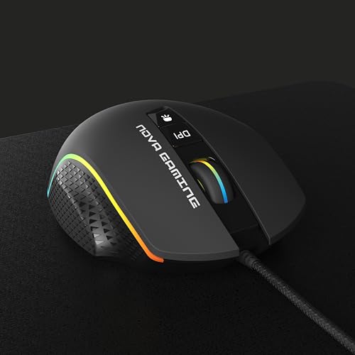NOVA GAMING – TAURUS – kabelgebundene Gaming-Maus – ultraklarer optischer Sensor – DPI einstellbar zwischen 1200 und 7200, RGB, 13 LED-Animationen, 7 Tasten, rutschfeste Kanten, 1,5 m langes Bild 7