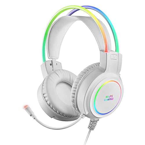 Mars Gaming MHRGB, Gaming-Headset, 360º Beleuchtung, Ultra-BASS 3D Klang, Mikrofon mit Geräuschunterdrückung, Windows/PS4/PS5/XBOX ONE/Xbox Series X|S/Mac/Switch/Switch 2/Smartphone/Tablet, Weiß Bild 1