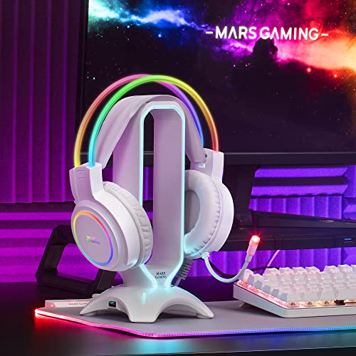 Mars Gaming MHRGB, Gaming-Headset, 360º Beleuchtung, Ultra-BASS 3D Klang, Mikrofon mit Geräuschunterdrückung, Windows/PS4/PS5/XBOX ONE/Xbox Series X|S/Mac/Switch/Switch 2/Smartphone/Tablet, Weiß Bild 2