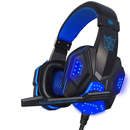 Retoo Gaming-Headset, Kabelgebundenes Gaming Kopfhörer mit Mikrofon Geräuschunterdrückung, Over-Ear aus Ohrpolster mit Kunstleder, Headset für PC, Laptop, PS4, Tablet, Smartphone, TV, Schwarz-blau Bild 1