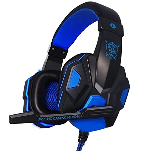 Retoo Gaming-Headset, Kabelgebundenes Gaming Kopfhörer mit Mikrofon Geräuschunterdrückung, Over-Ear aus Ohrpolster mit Kunstleder, Headset für PC, Laptop, PS4, Tablet, Smartphone, TV, Schwarz-blau Bild 2