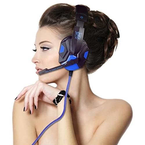 Retoo Gaming-Headset, Kabelgebundenes Gaming Kopfhörer mit Mikrofon Geräuschunterdrückung, Over-Ear aus Ohrpolster mit Kunstleder, Headset für PC, Laptop, PS4, Tablet, Smartphone, TV, Schwarz-blau Bild 7