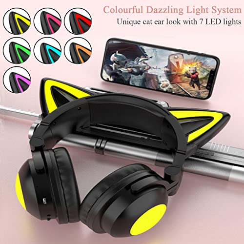 Bluetooth-Kopfhörer, Katzen Ohren LED Wireless Gaming Headset Kinderkopfhörer Bluetooth Stereo-Headset Faltbare Cat Ears Over-Ear Headsets mit Verstellbarem Mikrofon für Smartphones/Laptop/Tablet Bild 3