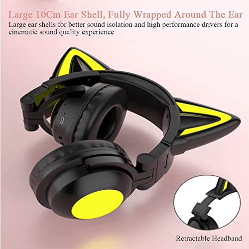 Bluetooth-Kopfhörer, Katzen Ohren LED Wireless Gaming Headset Kinderkopfhörer Bluetooth Stereo-Headset Faltbare Cat Ears Over-Ear Headsets mit Verstellbarem Mikrofon für Smartphones/Laptop/Tablet Bild 4