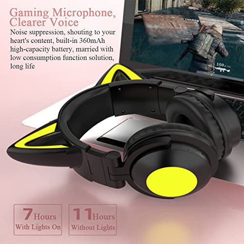 Bluetooth-Kopfhörer, Katzen Ohren LED Wireless Gaming Headset Kinderkopfhörer Bluetooth Stereo-Headset Faltbare Cat Ears Over-Ear Headsets mit Verstellbarem Mikrofon für Smartphones/Laptop/Tablet Bild 5