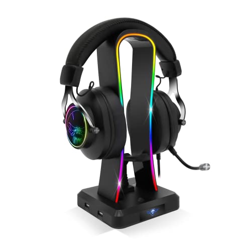 SPIRIT OF GAMER - Sentinel, RGB Headsethalter Gaming, 11 helle Hintergrundbeleuchtungs Effekte, 4 USB Anschlüsse, PC und Konsolen kompatibel, USB-C Kabel und Mauskabelführung, Ideales Gaming Zubehör Bild 1