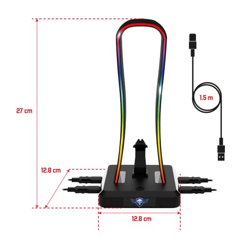 SPIRIT OF GAMER - Sentinel, RGB Headsethalter Gaming, 11 helle Hintergrundbeleuchtungs Effekte, 4 USB Anschlüsse, PC und Konsolen kompatibel, USB-C Kabel und Mauskabelführung, Ideales Gaming Zubehör Bild 2