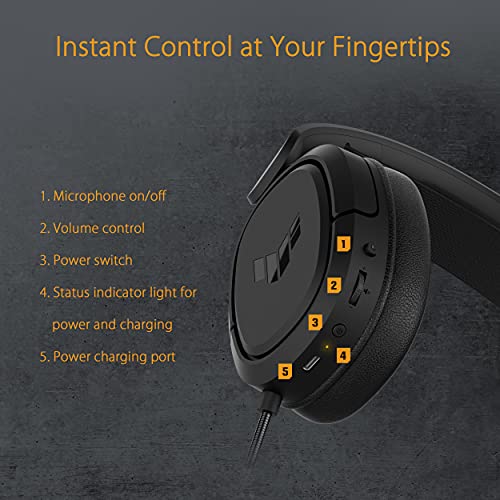 ASUS TUF Gaming H1 Wireless Headset, Discord zertifiziertes Mikrofon, 7.1 Sound, 2,4 GHz, USB-C, kompatibel mit PC, Mac, Switch, Smartphone, PS4, PS5 Bild 7