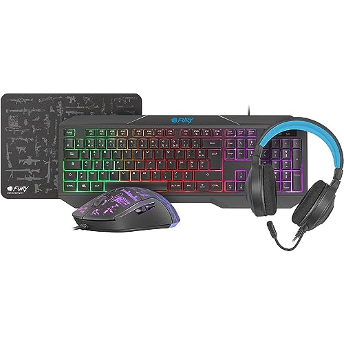 FURY THUNDERSTREAK 3.0 Gaming Combo Pack 4-in-1 Azerty Keyboard + Mouse + Headset + Gaming Mouse Mat PC Bild 1