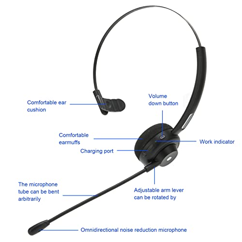 Annadue Trucker Bluetooth Headset mit Mikrofon, Kabellose On-Ear Kopfhörer mit Geräuschunterdrückung, Bis zu 60 Stunden Arbeitszeit, für Skype, Handy, Computer, Büro, Zuhause, Call Center Bild 3