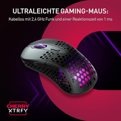 Xtrfy M4 Kabellose ultraleichte Gaming-Maus, RGB, verstellbare Form, 2,4 GHz, verzögerungsfrei, kabellos, 75 Stunden Akkulaufzeit, Schwarz, M4W-RGB-Black Bild 2