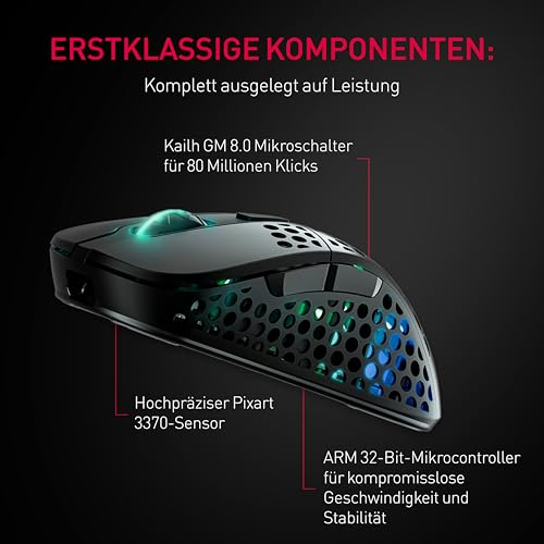 Xtrfy M4 Kabellose ultraleichte Gaming-Maus, RGB, verstellbare Form, 2,4 GHz, verzögerungsfrei, kabellos, 75 Stunden Akkulaufzeit, Schwarz, M4W-RGB-Black Bild 3