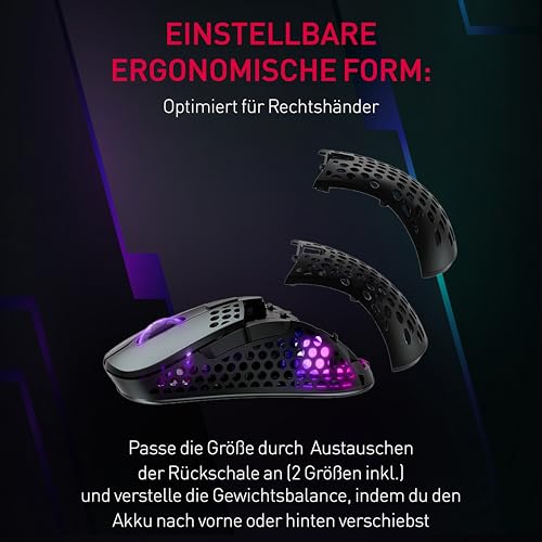 Xtrfy M4 Kabellose ultraleichte Gaming-Maus, RGB, verstellbare Form, 2,4 GHz, verzögerungsfrei, kabellos, 75 Stunden Akkulaufzeit, Schwarz, M4W-RGB-Black Bild 5