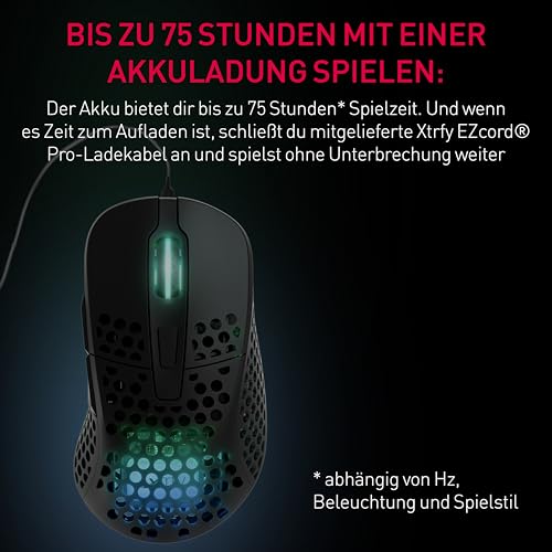 Xtrfy M4 Kabellose ultraleichte Gaming-Maus, RGB, verstellbare Form, 2,4 GHz, verzögerungsfrei, kabellos, 75 Stunden Akkulaufzeit, Schwarz, M4W-RGB-Black Bild 6