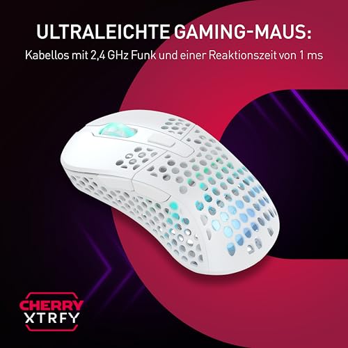 Xtrfy M4 Kabellose ultraleichte Gaming-Maus, RGB, verstellbare Form, 2,4 GHz, verzögerungsfrei, kabellos, 75 Stunden Akkulaufzeit, Weiß, M4W-RGB-White Bild 2