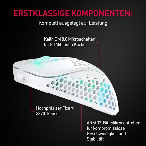 Xtrfy M4 Kabellose ultraleichte Gaming-Maus, RGB, verstellbare Form, 2,4 GHz, verzögerungsfrei, kabellos, 75 Stunden Akkulaufzeit, Weiß, M4W-RGB-White Bild 3