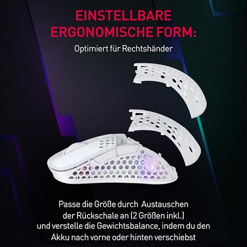 Xtrfy M4 Kabellose ultraleichte Gaming-Maus, RGB, verstellbare Form, 2,4 GHz, verzögerungsfrei, kabellos, 75 Stunden Akkulaufzeit, Weiß, M4W-RGB-White Bild 5