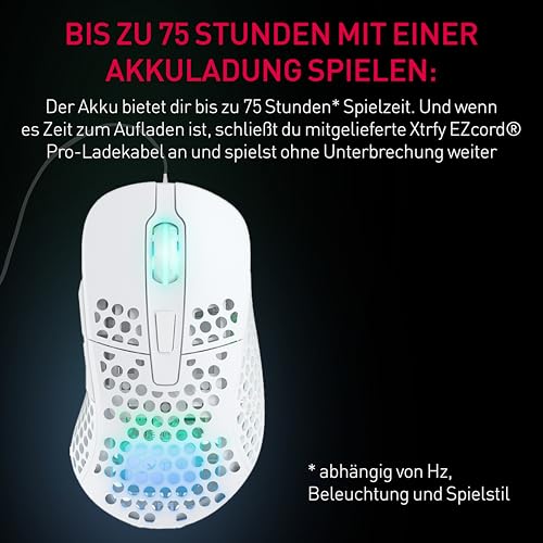 Xtrfy M4 Kabellose ultraleichte Gaming-Maus, RGB, verstellbare Form, 2,4 GHz, verzögerungsfrei, kabellos, 75 Stunden Akkulaufzeit, Weiß, M4W-RGB-White Bild 6