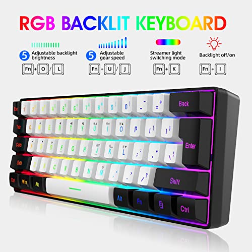 Snpurdiri 60% kabelgebundene Gaming-Tastatur kleine, ultrakompakte MINI Gaming-Tastatur mit 61 Tasten und RGB-Hintergrundbeleuchtung, für PC-/Mac-Gamer und den geschäftlichen Einsatz(schwarz weiß) Bild 3