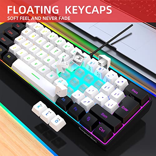 Snpurdiri 60% kabelgebundene Gaming-Tastatur kleine, ultrakompakte MINI Gaming-Tastatur mit 61 Tasten und RGB-Hintergrundbeleuchtung, für PC-/Mac-Gamer und den geschäftlichen Einsatz(schwarz weiß) Bild 5