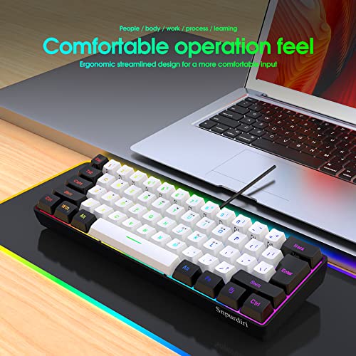 Snpurdiri 60% kabelgebundene Gaming-Tastatur kleine, ultrakompakte MINI Gaming-Tastatur mit 61 Tasten und RGB-Hintergrundbeleuchtung, für PC-/Mac-Gamer und den geschäftlichen Einsatz(schwarz weiß) Bild 6