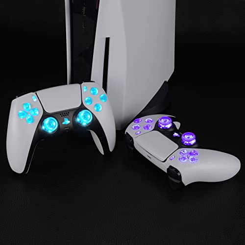 eXtremeRate Leuchttaste DTF LED V3 Kit für ps5 Controller BDM-010&BDM-020 D-Pad Tasten Thumbsticks Richtungstasten Share-/PS-Taste 7 Farben 9 Modi LED Knöpfe Kompatibel mit ps5 Controller-Transparent Bild 6