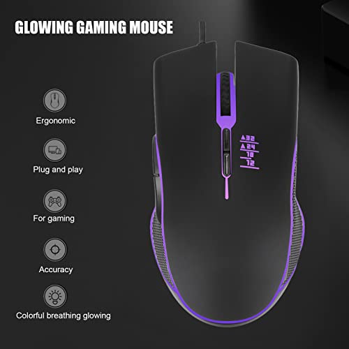 Gaming-Maus, Tragbare Ergonomische Kabelgebundene Maus mit USB-Kabel, 4 Farben Hintergrundbeleuchtung Geräuschlose Computermaus für Laptop Desktop PC Notebook, Plug and Play(Schwarz) Bild 3