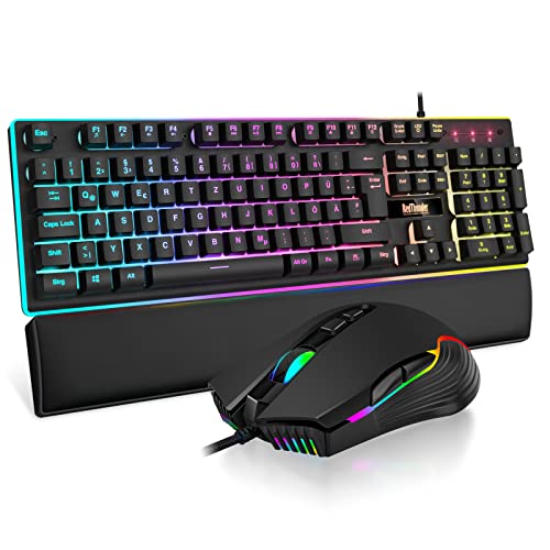 RedThunder K10 Gaming Tastatur und Maus Set, QWERTZ DE-Layout, Metallplatte und Handballenauflager,RGB-Hintergrundbeleuchtung und 7D mit Ergonomische für PC Gamer(Schwarz) Bild 1