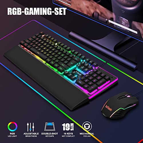 RedThunder K10 Gaming Tastatur und Maus Set, QWERTZ DE-Layout, Metallplatte und Handballenauflager,RGB-Hintergrundbeleuchtung und 7D mit Ergonomische für PC Gamer(Schwarz) Bild 2
